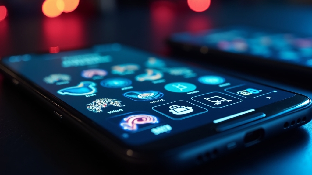 Smartphone showing a fishing slot download screen in a dark casino setting