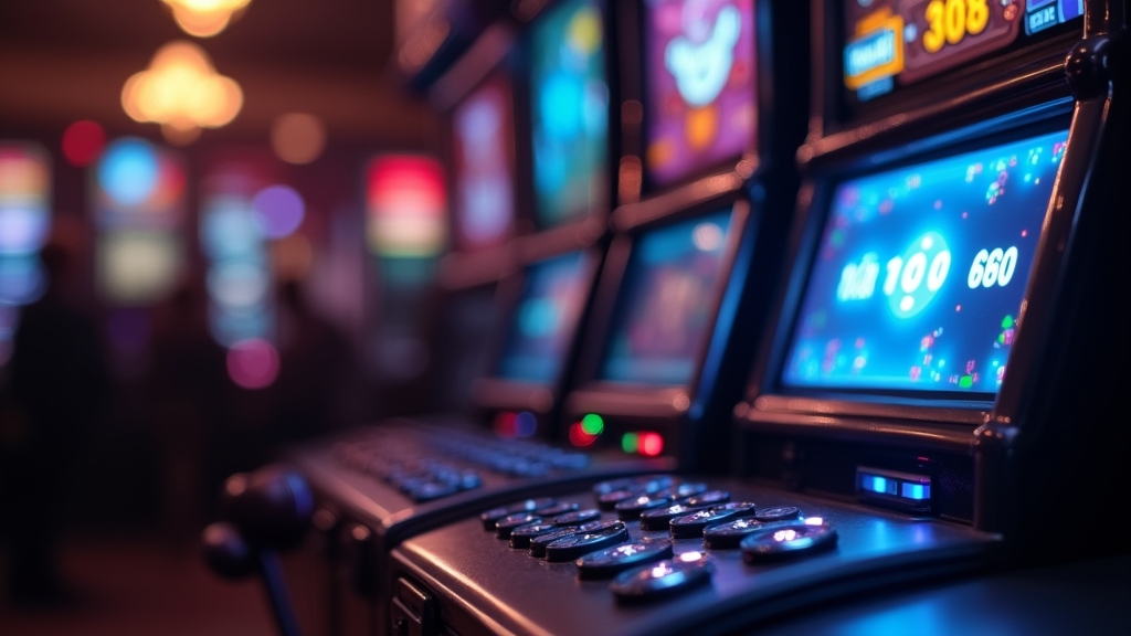 Glowing bonus card and free spins tokens in a dark casino setting