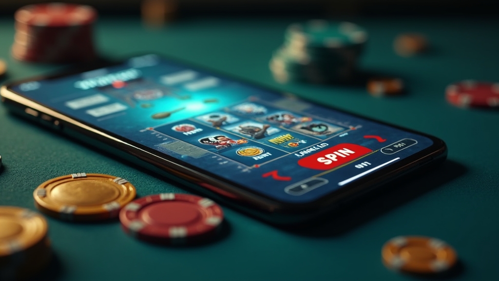 Mobile slot interface with clear controls in a dark casino atmosphere
